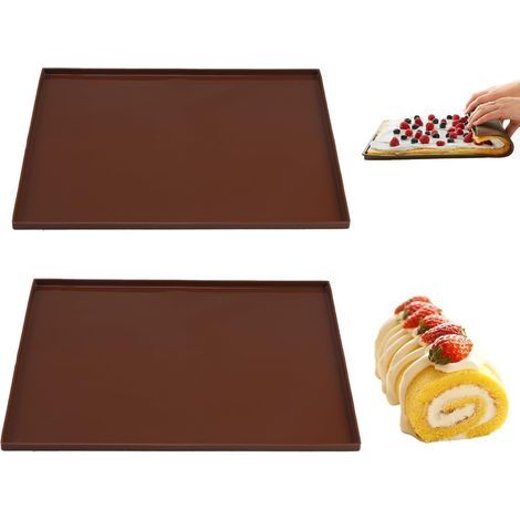 Plaque en Silicone pour Four, 2 Pièces Silicone Plaque Génoises Gâteau Antiadhésif Plateau à Rouler, Plateau Cuisson Anti-Débordement pour Biscuits Pizza Pain Mousse (30.5 25.8 1cm) (1/5)