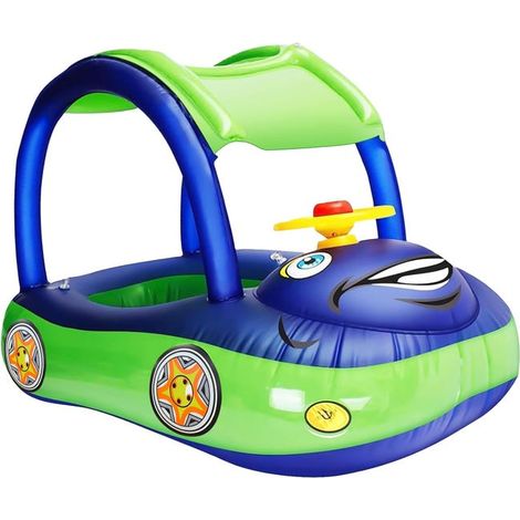 Bouée gonflable pour bébé avec pare-soleil, bouée en forme de voiture adaptée aux bébés et aux tout-petits de 18 à 36 mois (bleu). (1/5)