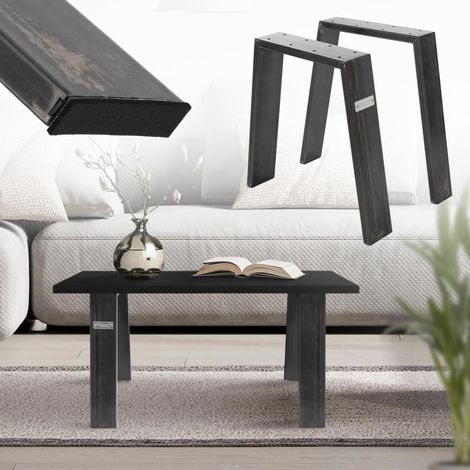 ML-Design Jeu 2x Pieds de Table Loft 44x42 cm, Poudre Clair Mat, Profil 8x2 cm, Acier, Design Industriel, Forme en U, Piètement de Table Scandic, Profilés Carré, Patins de Meuble/Table Basse/Banquette (1/5)