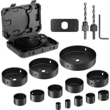 19pcs Scie Cloche, Diamètre 19-127mm, Acier Carbone, Pour Bois PVC Plastique, Perçage Quincaillerie