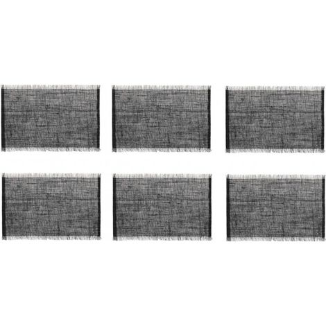 Lot de 6 sets de table à frange - L 44,8 x l 30 cm - Jute végétal - Noir - Livraison gratuite (1/3)