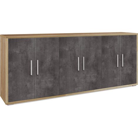 Mobile 6 Ante Colore Noce Stelvio e Ossido Nero cm 203 x 41 x h. 84