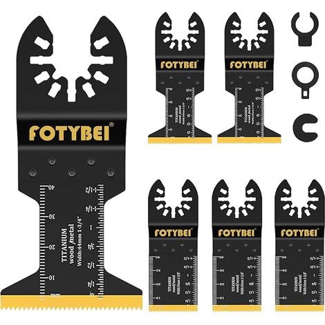 Outil Multifonction Lame de Scie Oscillante Titane, 5pcs Lame Outil Multifonction Accessoires pour Plastique, Bois, Métal, Compatible avec Fein Dewalt Makita Parkside Black&Decker et Plus (1/5)