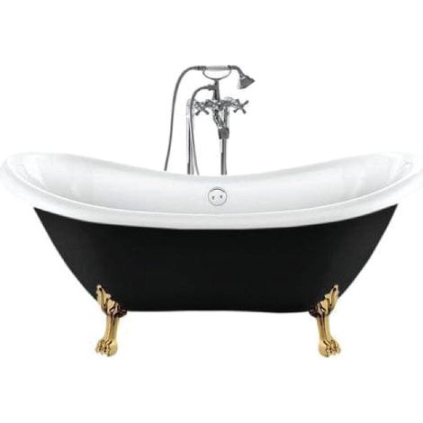 Freistehende Badewanne DARLINGTON schwarz Löwenfüße GOLD 175