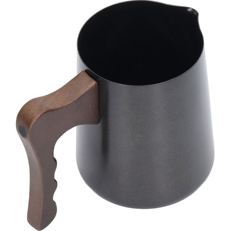 Pichet à lait inox 600ml avec bec aigle et manche en hêtre pour mousseur à café, poignée marron (1/5)