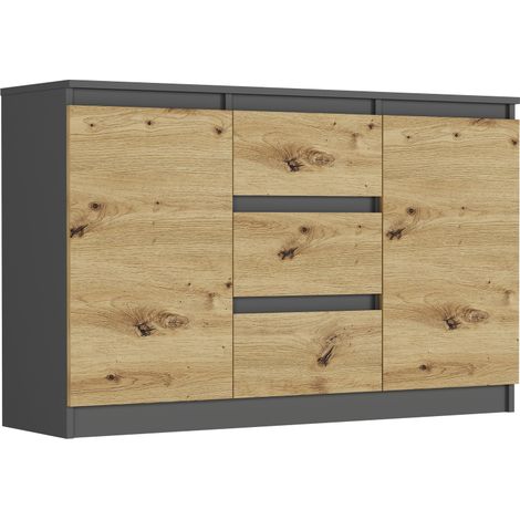Kommode Anthrazit/Artisan, 120x33x76 cm - R-120-S3 mit 3 Schubladen