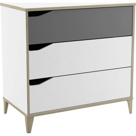 Cómoda Genius 3 cajones Color Blanco y Gris Dormitorio habitación Infantil Juvenil Muebles 76x78x43 cm (1/5)