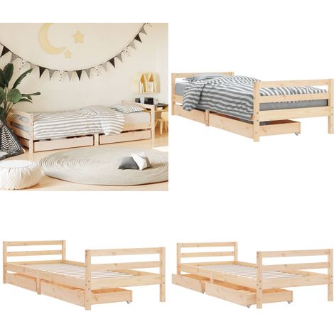 Estructura de cama infantil con cajones madera pino 90x190 cm - Estructura de cama - Cajón de almacenaje