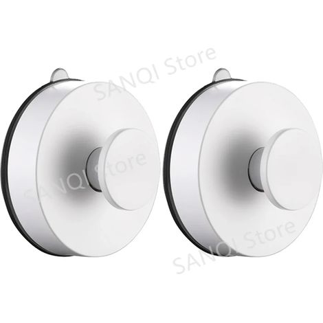 (Lot de 2 crochets blancs) Crochets à ventouse pour salle de bain, sans perçage, réutilisables, pour porte ou mur, support de charge lourde, ventouse pour cuisine et salle de bain. (1/5)