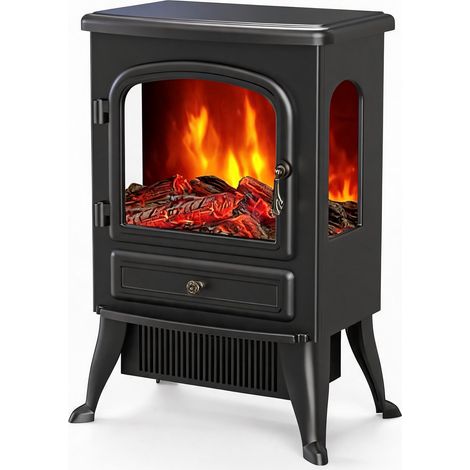 BALOVEBY Cheminée Électrique 3 Panneaux Vitrés Panoramiques, Flammes LED Multicolores Réglables 1500W, Thermostat, Chauffage Décoratif