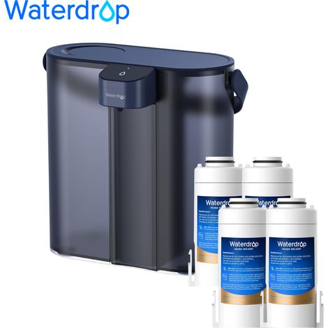 Waterdrop Compact Instant Electric Water Filter Jug with 3 Month Filter, Countertop Water Filter Jugs, Reduces Chlorine, Lead, Mercury, PFAS, PFOA/PFOS, 757 Litres, Blue (With 4 Litre Filters) (1/5)