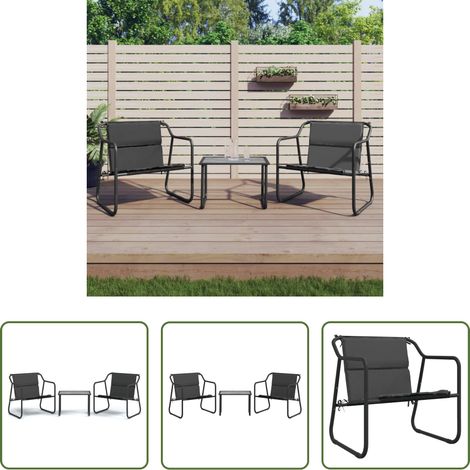 vidaXL Gartenlounge - 3-tlg. Garten-Lounge-Set mit Kissen Anthrazit Stahl (1/5)