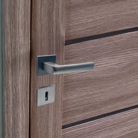 Secury-T – Poignée de porte d'entrée à cylindre – Finition aluminium anodisé canon de fusil – Rosace carrée 52x52mm – Trou de clé L