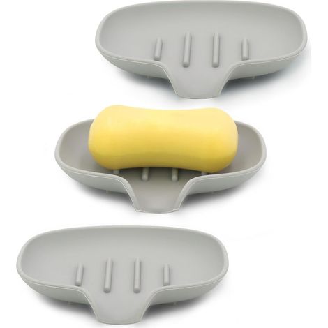 Assiette de savon en silicone 3 pièces avec cadre d'eau grise claire (1/5)