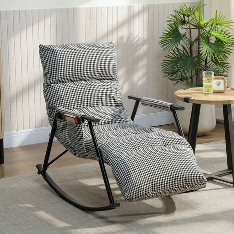 Silla Mecedora con Respaldo y Reposapiés Ajustables Mecedora Sillón Balancín Tapizado en Lino 62x100x89 cm Negro