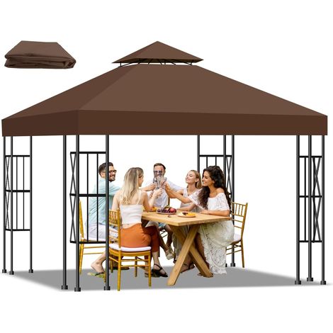Toile de Toit Double Couche pour Tonnelle de Jardin 3x3 m – Pavillon Housse de Remplacement Imperméable, Anti-UV 95%, Respirante pour Jardin, Camping, Plage, Fêtes en Extérieur(Gris) (1/5)