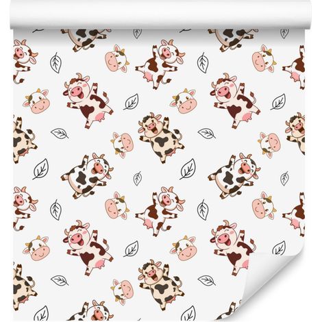 Papier peint vache blanc, gris clair et beige pour salon et chambre 50x1000 cm (1/5)