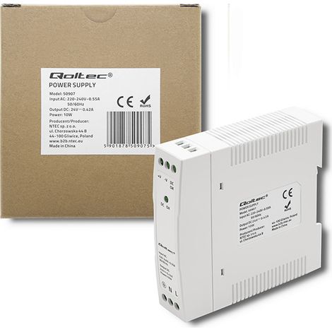 Qoltec DIN-Schienen-Netzteil 10 W 24 V 0,42 A Weiß Schlank (1/5)