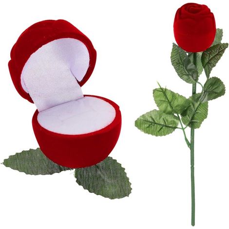 Boîte à bagues en velours en forme de fleur, idéale pour une demande en mariage ou la Saint-Valentin, rouge (1/4)
