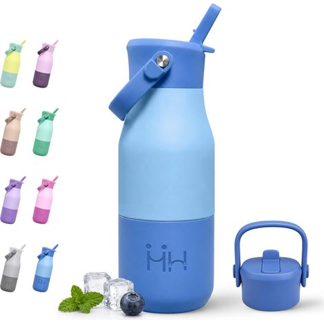 Gourde Isotherme 400ml, Bouteille Isotherme en Acier Inoxydable, Gourde Inox avec Paille, Bouteille avec Manchon en Silicone, pour l'École, Bureau, Camping, Alpinisme (1/5)