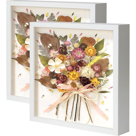Lot de 2 cadres photo 3D à remplir - Blanc - 25 x 25 cm - En bois - Avec vitre en verre - pour le bricolage et comme cadeau pour la famille et les amis (1/5)