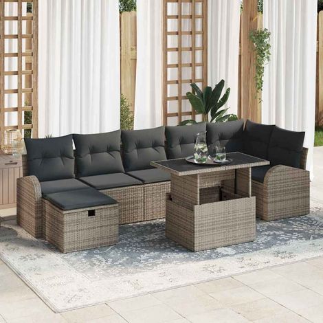 Conjunto de sofá de jardín 8 uds. Gris ratán sintético vidaXL (1/5)