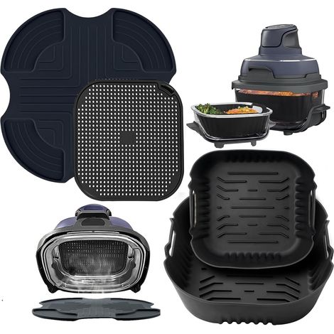 4 Pièces Moules Silicone et Dessous de Plat et Grille Anti Projection en Silicone pour Ninja Crispi Friteuse à Air FN101EUSG, Air Fryer Accessoires pour Ninja FN101EU (Bleu Foncé) (1/5)