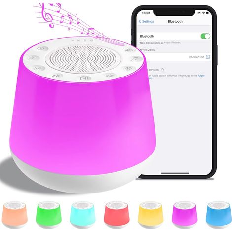 Máquina de ruido blanco para bebés, máquina de ruido 3 en 1 con 7 colores de luz nocturna y 32 sonidos relajantes, temporizador y función de memoria, ayuda portátil para dormir para el hogar, la ofici (1/5)