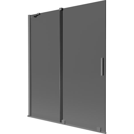 Mexen Velar pantalla de ducha de 2 hojas correderas 140 x 150 cm, grafito, metal cepillado - 896-140-000-41-95 (1/2)