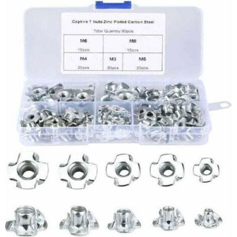 Écrous à Griffes 90Pcs Ecrous en T Bois M3/M4/M5/M6/M8 Ecrous pour Travail du Bois Meubles,de (1/5)
