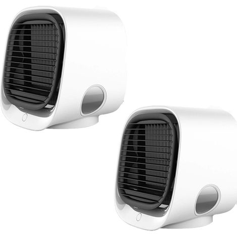 Lot de 2 rafraîchisseurs d'air personnels, mini-ventilateur de bureau silencieux, trois vitesses de ventilation, réservoir d'eau de 300 ml (blanc) (1/5)