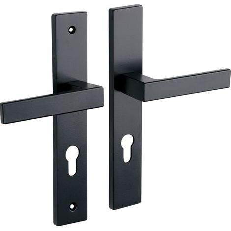 Jeu de poignées de porte ALPERTEC style loft noir mat sur plaques 40 mm carré 7 mm