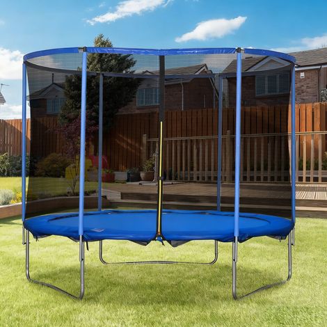 Trampolin mit Sicherheitsnetz Gartentrampolin für Innen- und Außenbereich Fitnesstrampolin für Jugendliche und Erwachsene Stahl Blau+Schwarz bis 113,6 kg Ø305 x 248H cm