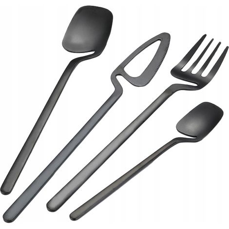 Moderno set di posate in acciaio inox da 32 pezzi in nero opaco
