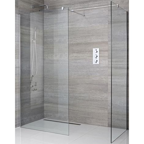 Milano Portland Chrome Corner Walk In Wet Room Shower Enclosure with 1000mm & 900mm Screens and Support Arms - 1200mm Linear Shower Drain (1/5)