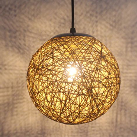 Pendelleuchte Moderne Ø15cm Runde Lampenschirme E27 Handgewebte Rattan-Rankenkugel Hängelampe für Küche Wohnzimmer Esszimmer Cafét Bars (Braun)