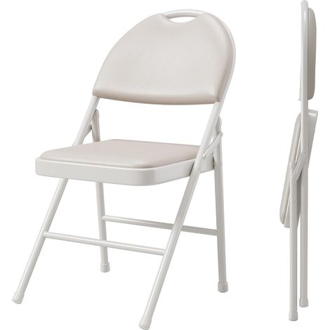 chaises pliables lot 2 simili cuir beige empilables intérieur extérieur (1/5)