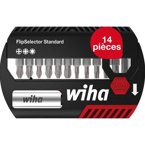 Wiha Jeu d'embouts FlipSelector Standard 13 pièces I 25 mm Pozidriv, TORX 1/4" I Porte embout magnétique I Ouverture en pressant sur un bouton (39040) (1/5)