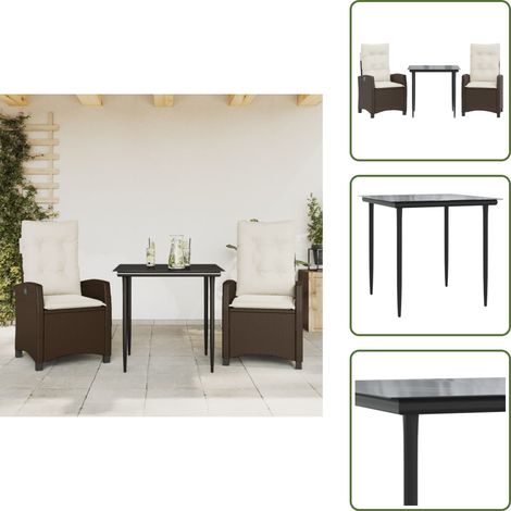 The Living Store 3-tlg. Garten-Essgruppe mit Kissen Braun Poly Rattan - Gartentisch (1/5)