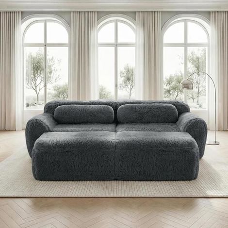Canapé d'angle modulable - KOMHTOM - Sans armature - Tissu peluche gris - 2 places - Confort nuage (1/5)
