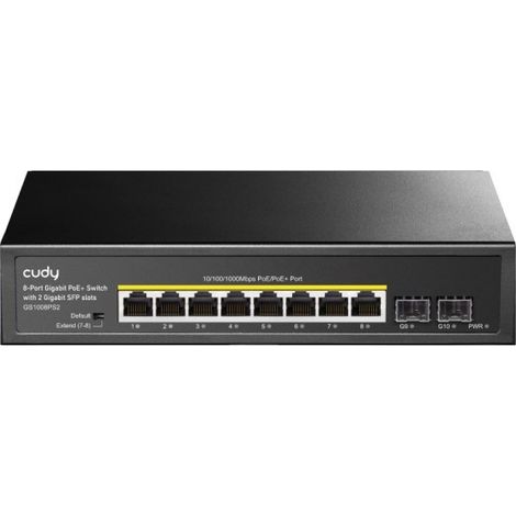 Cudy GS1008PS2 commutateur réseau Non-géré Gigabit Ethernet (10/100/1000) Connexion Ethernet, supportant l'alimentation via ce port (PoE) Noir (1/4)