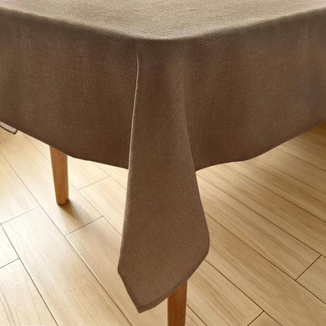 Nappe lavable aspect lin marron 140x240 cm rectangulaire imperméable