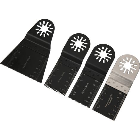 Lot de 4 lames de scie oscillantes en acier inoxydable/acier à haute teneur en carbone pour la découpe du bois et du plastique (1/5)