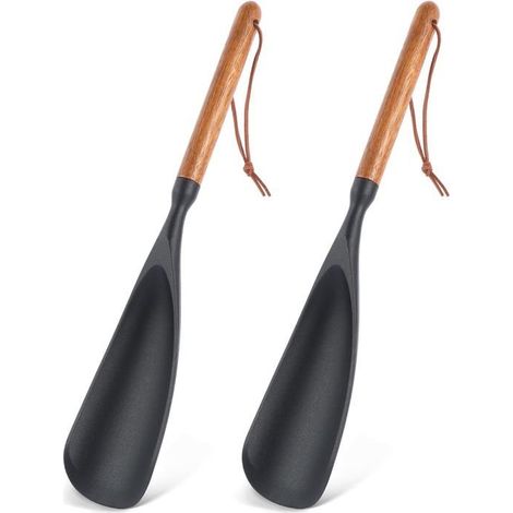Lot de 2 Cuillères à Cuisine Multifonctionnelles – Spatules Antiadhésives – Manche en Bois – Pour Cuisson et Service – Noir