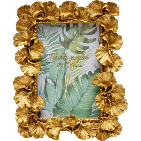 Cadre photo design feuille Ginkgo 10 x 15 cm, doré, debout et horizontal, montage mural, peint à la main, salon (1/5)