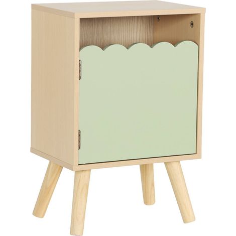 Children's bedside table, wood decor, 1 door, Green, 34x23.5x52 cm - Azur