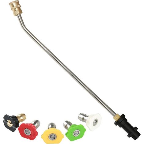 Outils Nettoyage gouttière pour Karcher K2 K3 K4 K5 K6 K7, Lance d'extension Nettoyeur Haute Pression avec 5 Buses pulvérisation Nettoyeur Haute Pression, Balai à Eau, Nettoyeur châssis (30 degrés) (1/5)