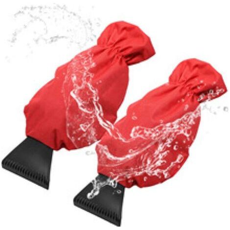 BUNTHAUS Gant grattoir universel pour voiture, 2 pièces, gant chaud et isolé avec dégivreur pour pare-brise de voiture et camion, portable, tissu Oxford 600D imperméable, rouge (1/4)