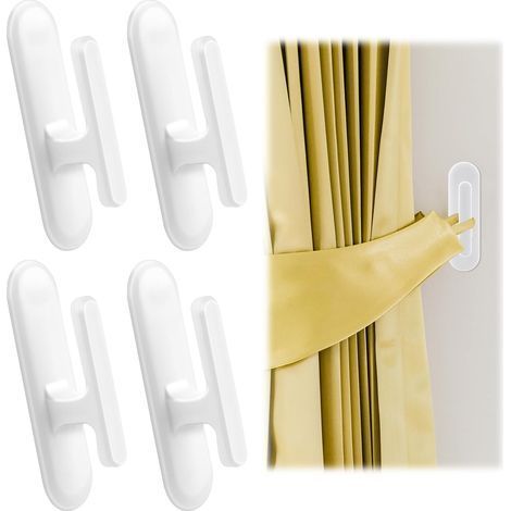 4 Pièces Embrasses de Rideaux Crochets Adhésives sans Perçage Crochets en Plastique à Fixer au Mur Embrasses de Rideaux de fenêtre pour Cordon Aveugle La Maison, Le Bureau, Les Stores (1/5)