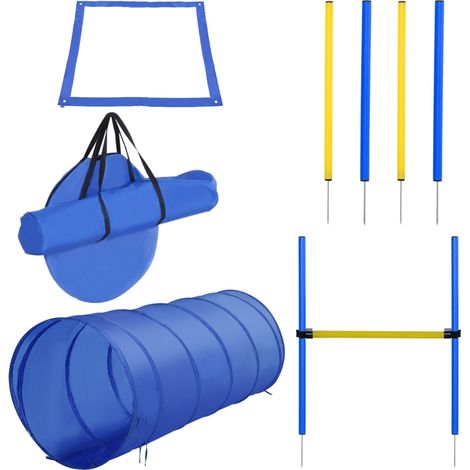 Kit d'agilité chien 5 pièces parcours obstacles tunnel slalom poteaux réglables cage repos sac transport